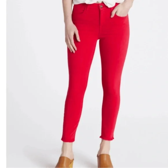 JEN7 For All Mankind Cropped Skinny Red Frayed Hem Jeans Size 8 Wonens - Picture 10 of 10